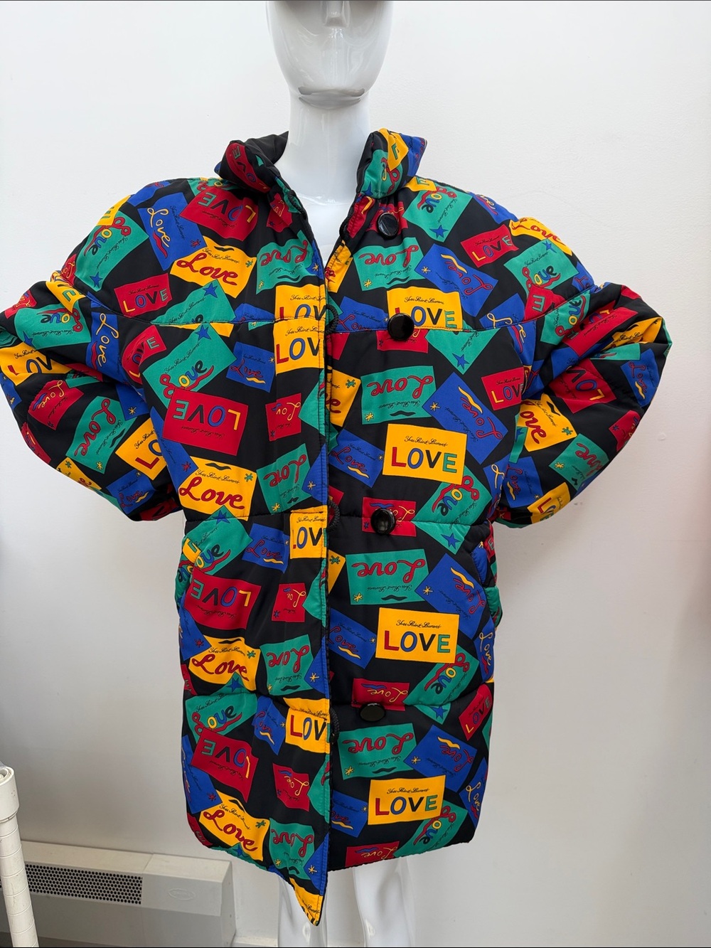YSL Vintage Women's Black Puffer Coat - and Love PatternOversized Quilted Jacket